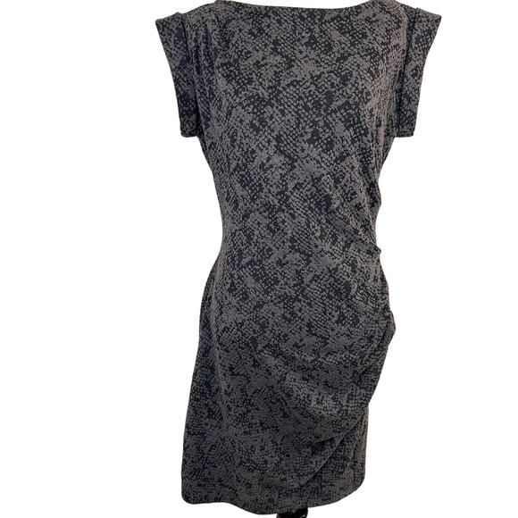 Ann Taylor Grey Peplum Animal Print Ruched Pleated Side Dress Size SP - Picture 1 of 7